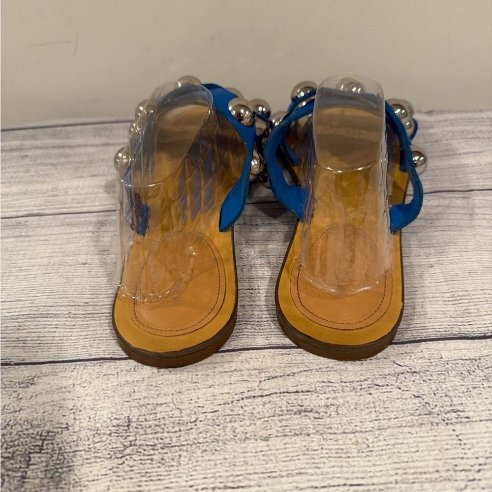 Marc Fisher Blue Studded Slide Sandals Size 8.5 Statement Stud Flats - Picture 10 of 14
